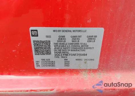 2022 Chevrolet Silverado 2500Hd 4Wd Long Bed Lt z USA, uszkodzony, nr VIN 1GC1YNEY1NF255494